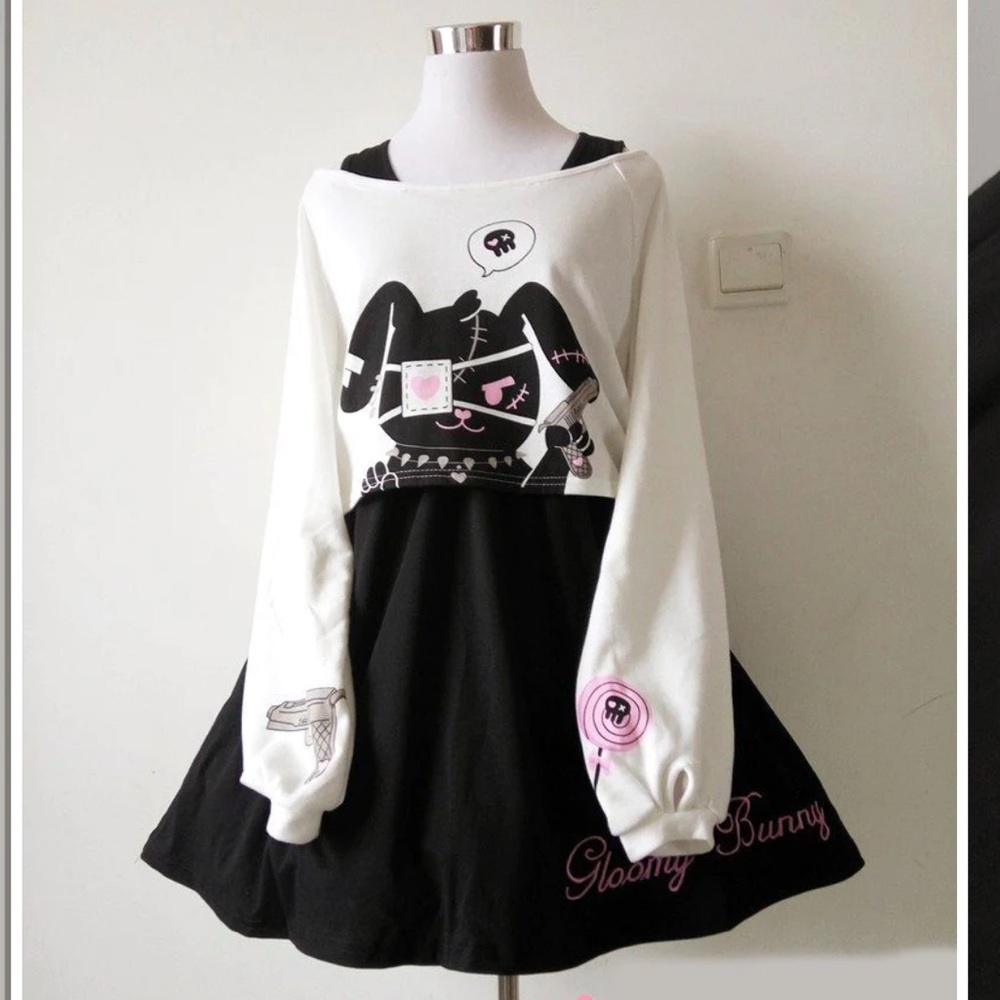 NWOT Bunny Eye Patch Long Sleeve Top & Dress Set